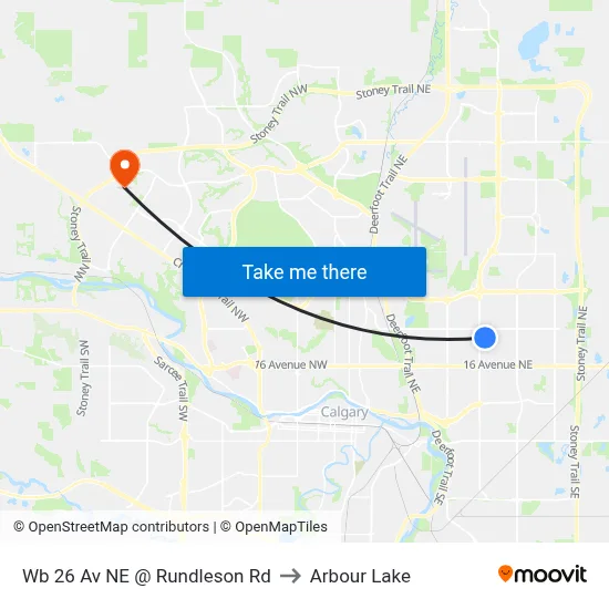 Wb 26 Av NE @ Rundleson Rd to Arbour Lake map