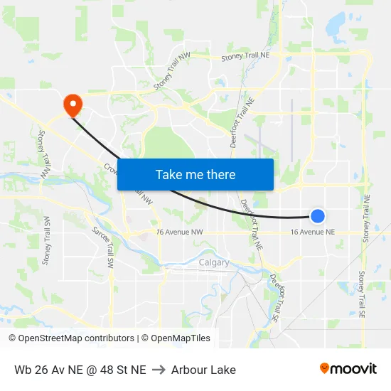 Wb 26 Av NE @ 48 St NE to Arbour Lake map