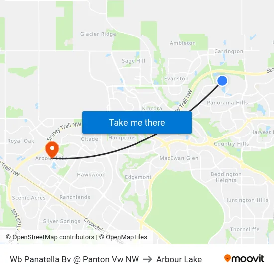 Wb Panatella Bv @ Panton Vw NW to Arbour Lake map