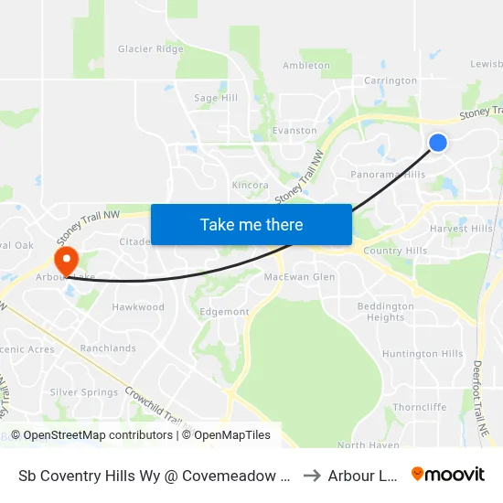 Sb Coventry Hills Wy @ Covemeadow Rd NE to Arbour Lake map