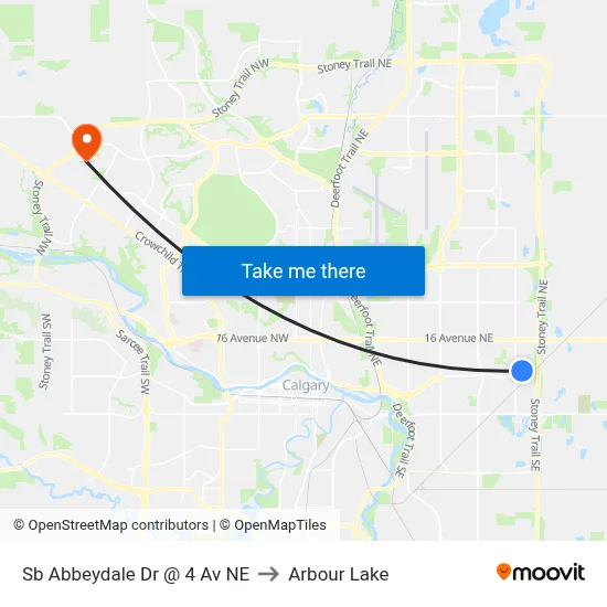 Sb Abbeydale Dr @ 4 Av NE to Arbour Lake map