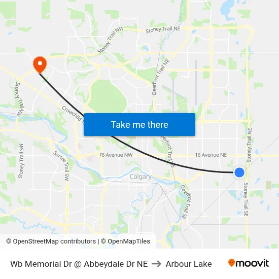 Wb Memorial Dr @ Abbeydale Dr NE to Arbour Lake map