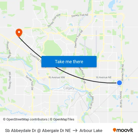 Sb Abbeydale Dr @ Abergale Dr NE to Arbour Lake map