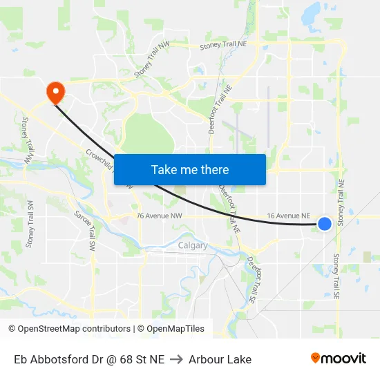 Eb Abbotsford Dr @ 68 St NE to Arbour Lake map