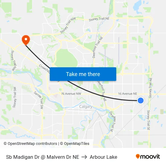 Sb Madigan Dr @ Malvern Dr NE to Arbour Lake map