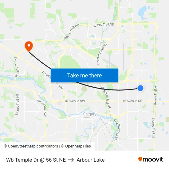 Wb Temple Dr @ 56 St NE to Arbour Lake map