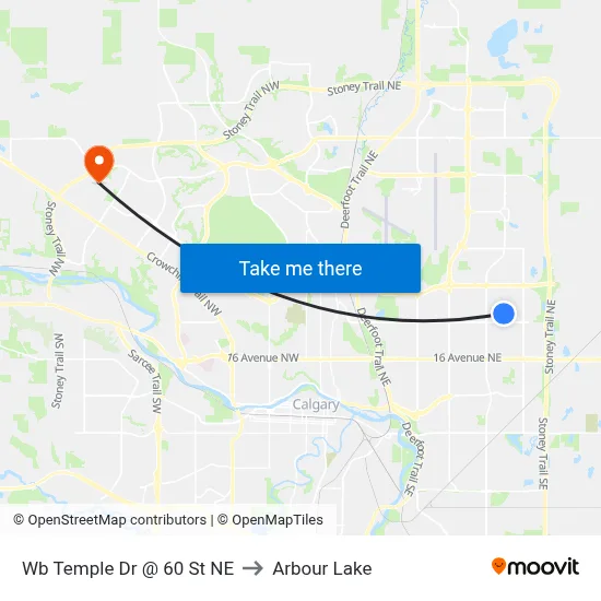 Wb Temple Dr @ 60 St NE to Arbour Lake map