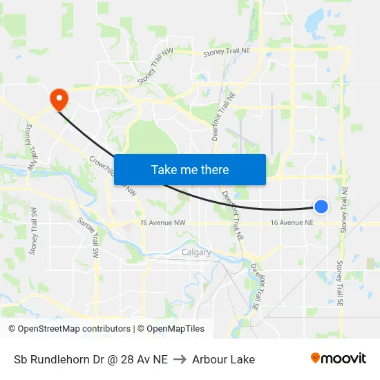 Sb Rundlehorn Dr @ 28 Av NE to Arbour Lake map