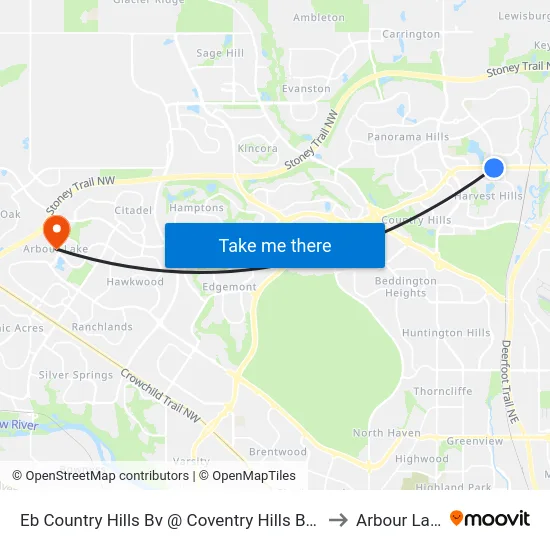 Eb Country Hills Bv @ Coventry Hills Bv NE to Arbour Lake map
