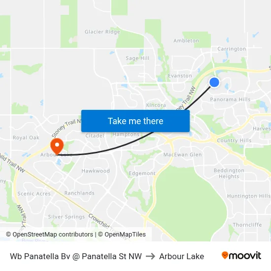 Wb Panatella Bv @ Panatella St NW to Arbour Lake map