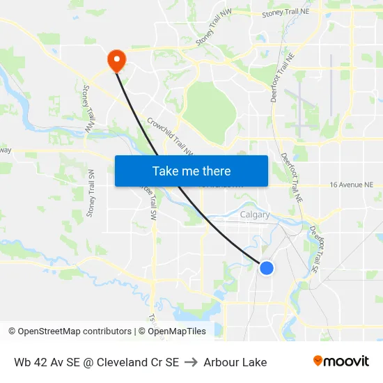 Wb 42 Av SE @ Cleveland Cr SE to Arbour Lake map