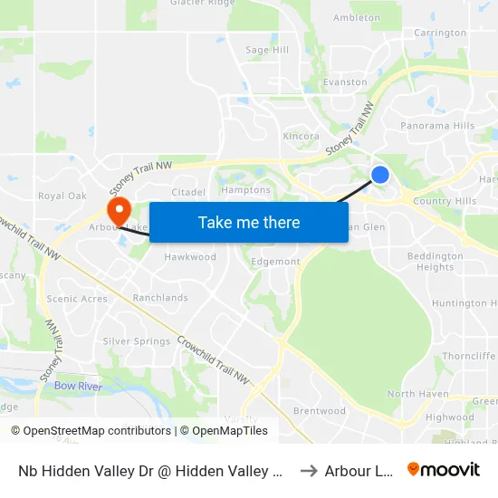 Nb Hidden Valley Dr @ Hidden Valley Gv NW to Arbour Lake map