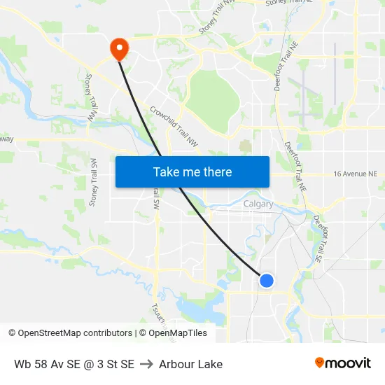 Wb 58 Av SE @ 3 St SE to Arbour Lake map