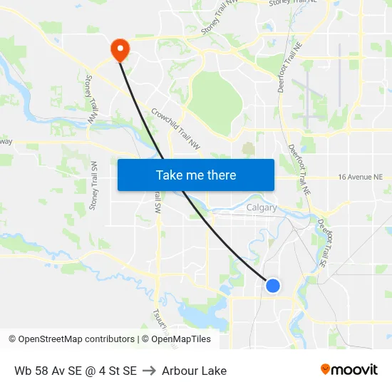 Wb 58 Av SE @ 4 St SE to Arbour Lake map