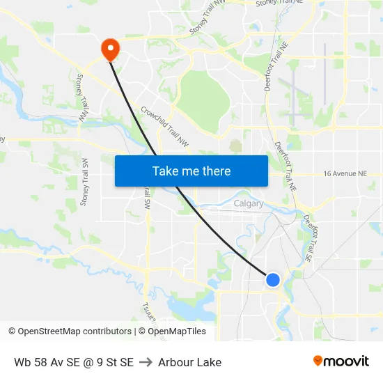 Wb 58 Av SE @ 9 St SE to Arbour Lake map