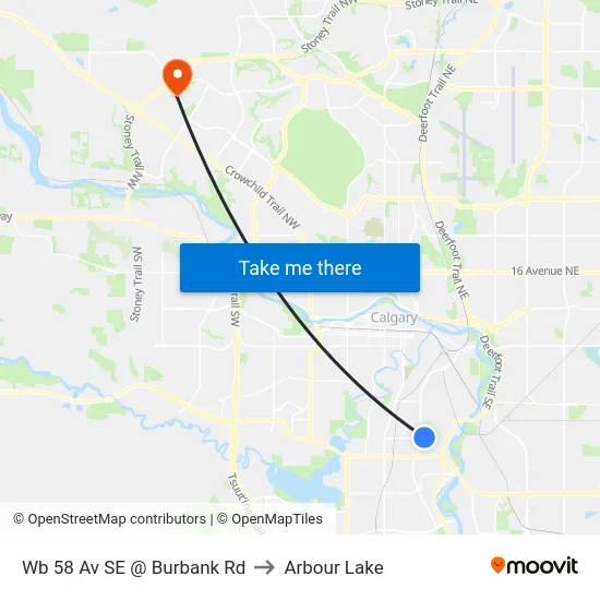 Wb 58 Av SE @ Burbank Rd to Arbour Lake map