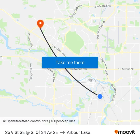 Sb 9 St SE @ S. Of 34 Av SE to Arbour Lake map