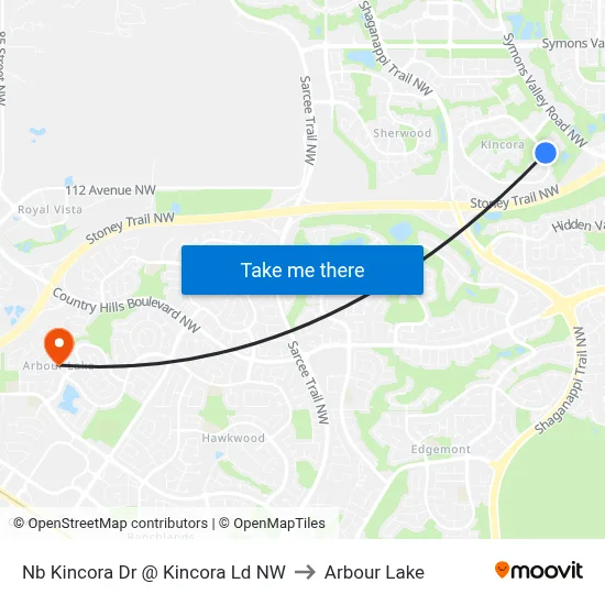Nb Kincora Dr @ Kincora Ld NW to Arbour Lake map