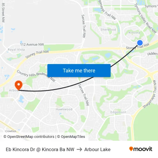 Eb Kincora Dr @ Kincora Ba NW to Arbour Lake map