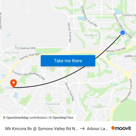 Wb Kincora Bv @ Symons Valley Rd NW to Arbour Lake map