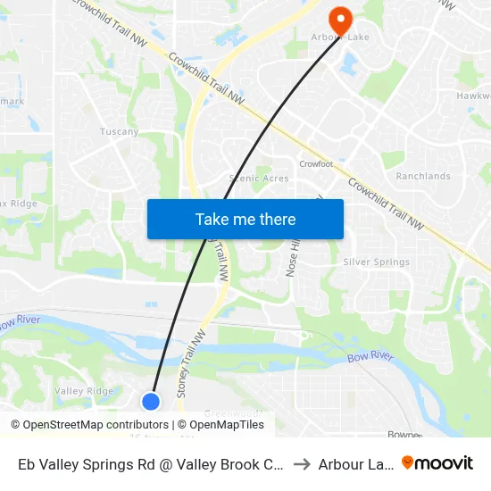 Eb Valley Springs Rd @ Valley Brook Ci NW to Arbour Lake map