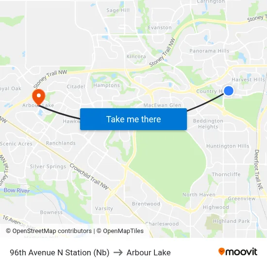 96th Avenue N Station (Nb) to Arbour Lake map