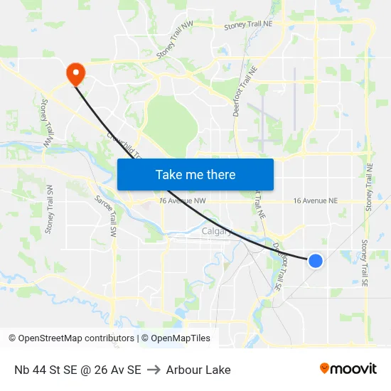 Nb 44 St SE @ 26 Av SE to Arbour Lake map