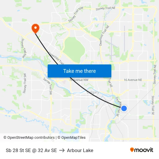 Sb 28 St SE @ 32 Av SE to Arbour Lake map
