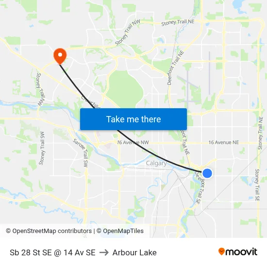 Sb 28 St SE @ 14 Av SE to Arbour Lake map