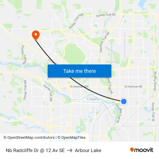Nb Radcliffe Dr @ 12 Av SE to Arbour Lake map