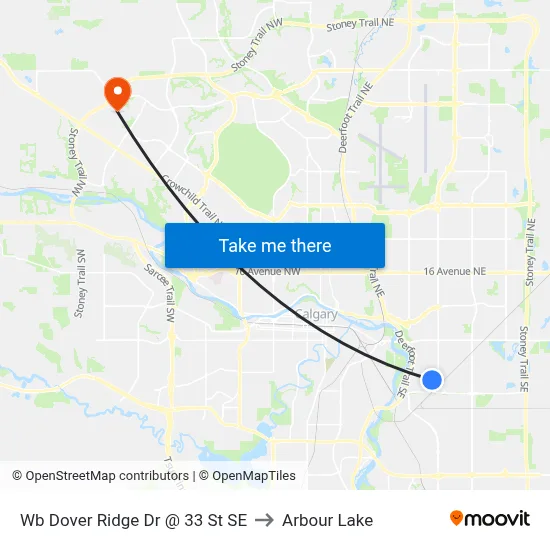 Wb Dover Ridge Dr @ 33 St SE to Arbour Lake map