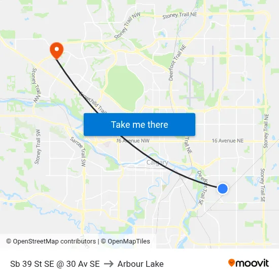 Sb 39 St SE @ 30 Av SE to Arbour Lake map