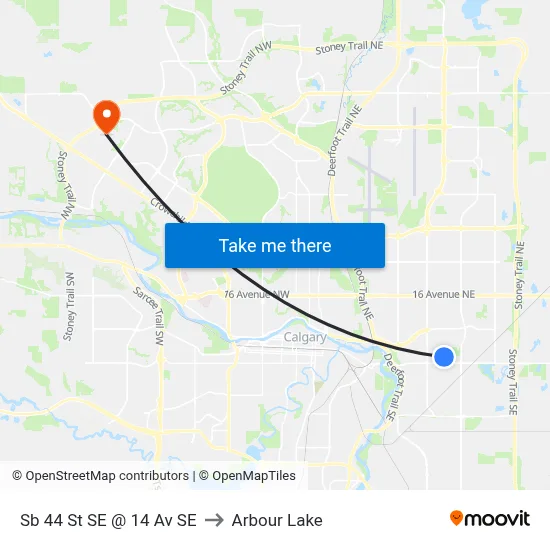 Sb 44 St SE @ 14 Av SE to Arbour Lake map