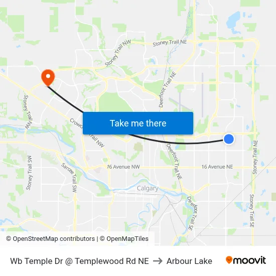 Wb Temple Dr @ Templewood Rd NE to Arbour Lake map