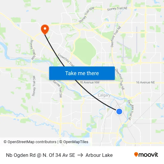 Nb Ogden Rd @ N. Of 34 Av SE to Arbour Lake map