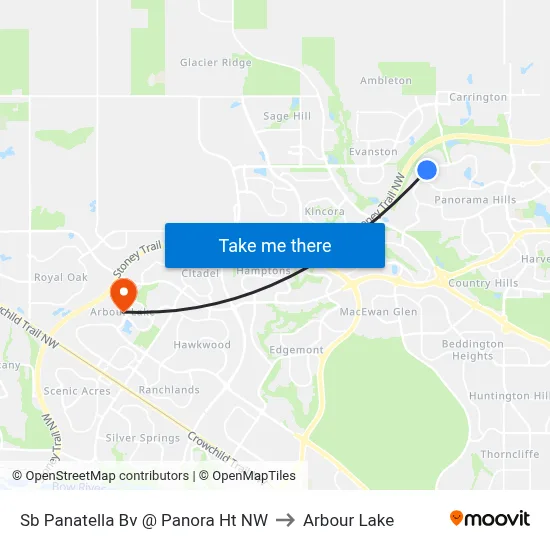 Sb Panatella Bv @ Panora Ht NW to Arbour Lake map