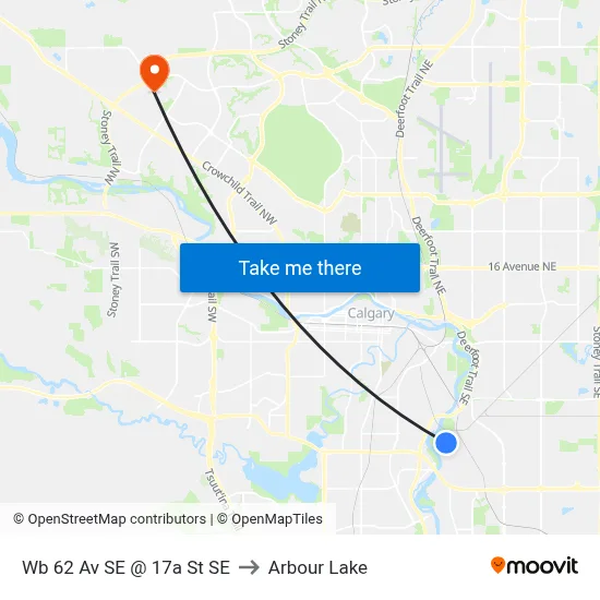 Wb 62 Av SE @ 17a St SE to Arbour Lake map