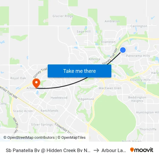 Sb Panatella Bv @ Hidden Creek Bv NW to Arbour Lake map