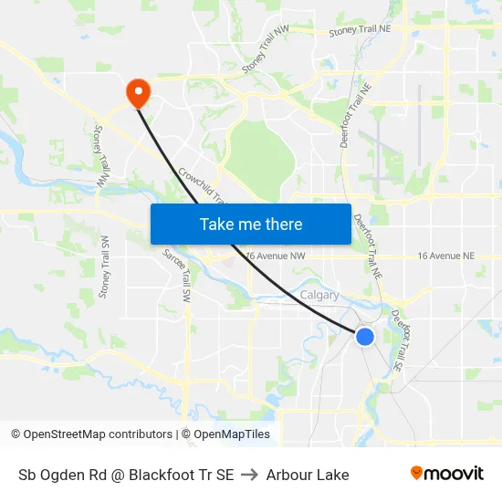 Sb Ogden Rd @ Blackfoot Tr SE to Arbour Lake map