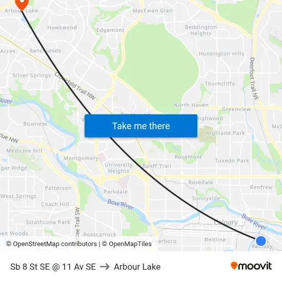 Sb 8 St SE @ 11 Av SE to Arbour Lake map