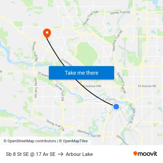 Sb 8 St SE @ 17 Av SE to Arbour Lake map