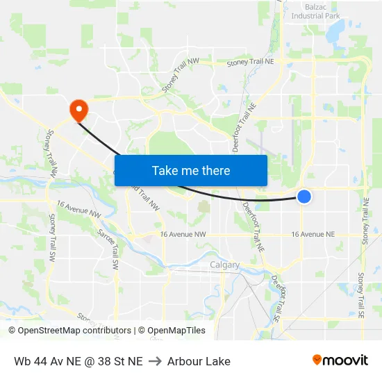 Wb 44 Av NE @ 38 St NE to Arbour Lake map