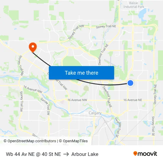 Wb 44 Av NE @ 40 St NE to Arbour Lake map
