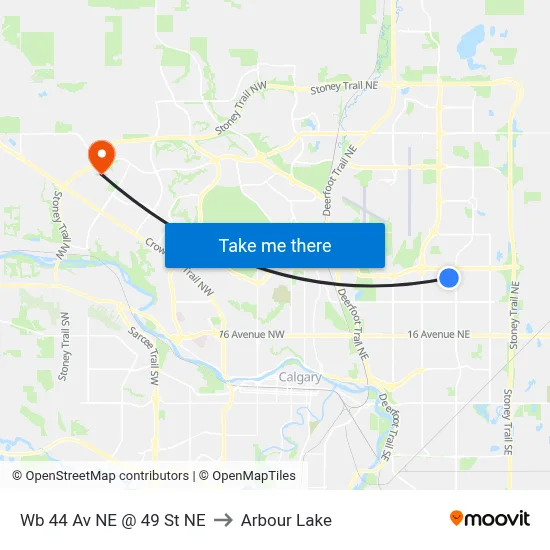 Wb 44 Av NE @ 49 St NE to Arbour Lake map
