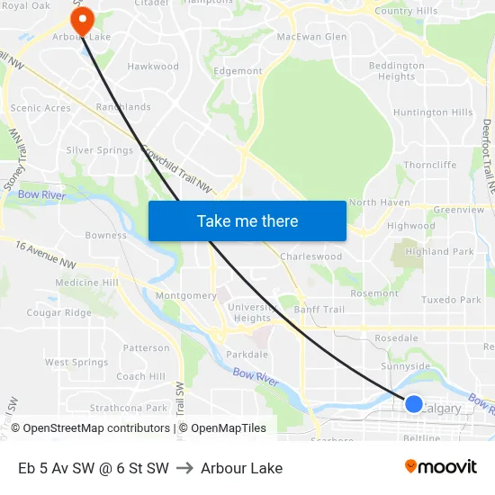 Eb 5 Av SW @ 6 St SW to Arbour Lake map