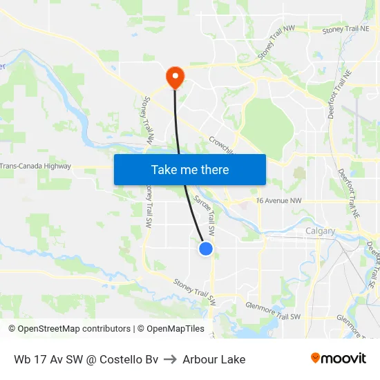 Wb 17 Av SW @ Costello Bv to Arbour Lake map