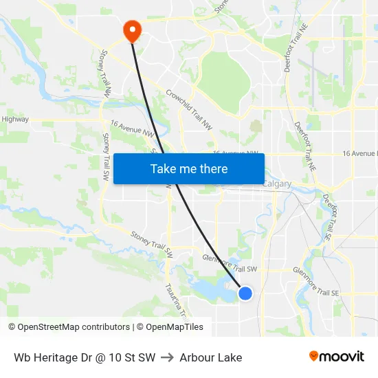Wb Heritage Dr @ 10 St SW to Arbour Lake map