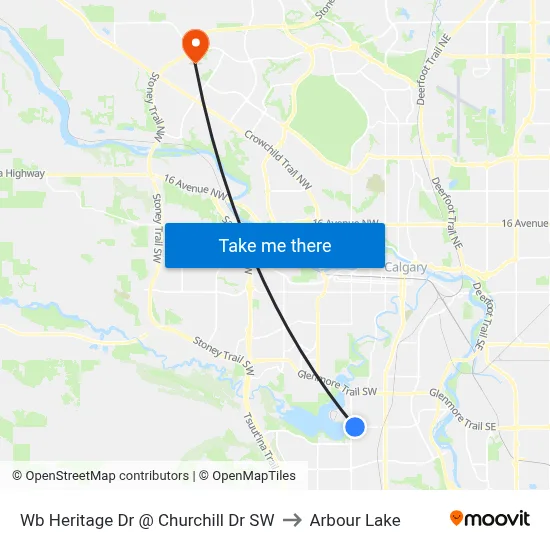 Wb Heritage Dr @ Churchill Dr SW to Arbour Lake map