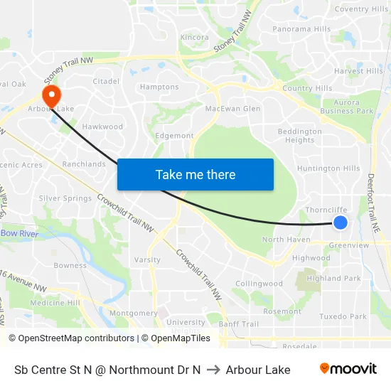 Sb Centre St N @ Northmount Dr N to Arbour Lake map