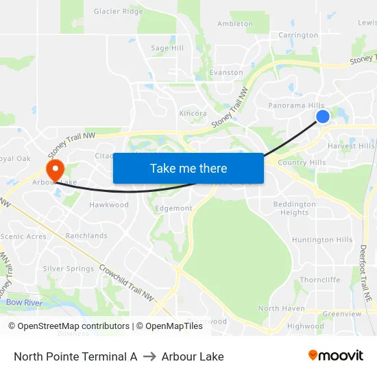North Pointe Terminal A to Arbour Lake map